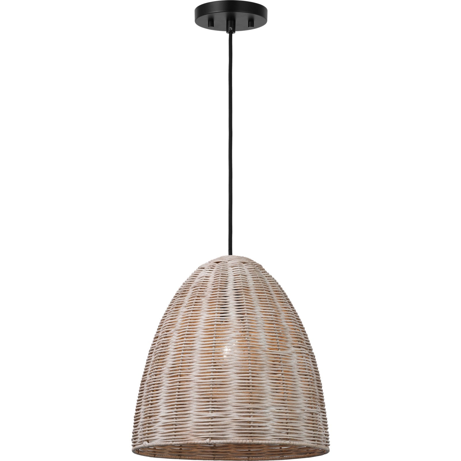 Norman Medium Pendant in Satin Brass and Blonde Rattan - Visual Comfort Ceiling Lights