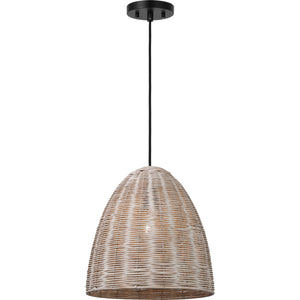 Norman Medium Pendant in Satin Brass and Blonde Rattan - Visual Comfort Ceiling Lights