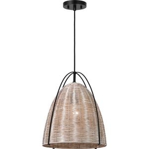 Norman Medium Pendant in Satin Brass and Blonde Rattan - Visual Comfort Ceiling Lights