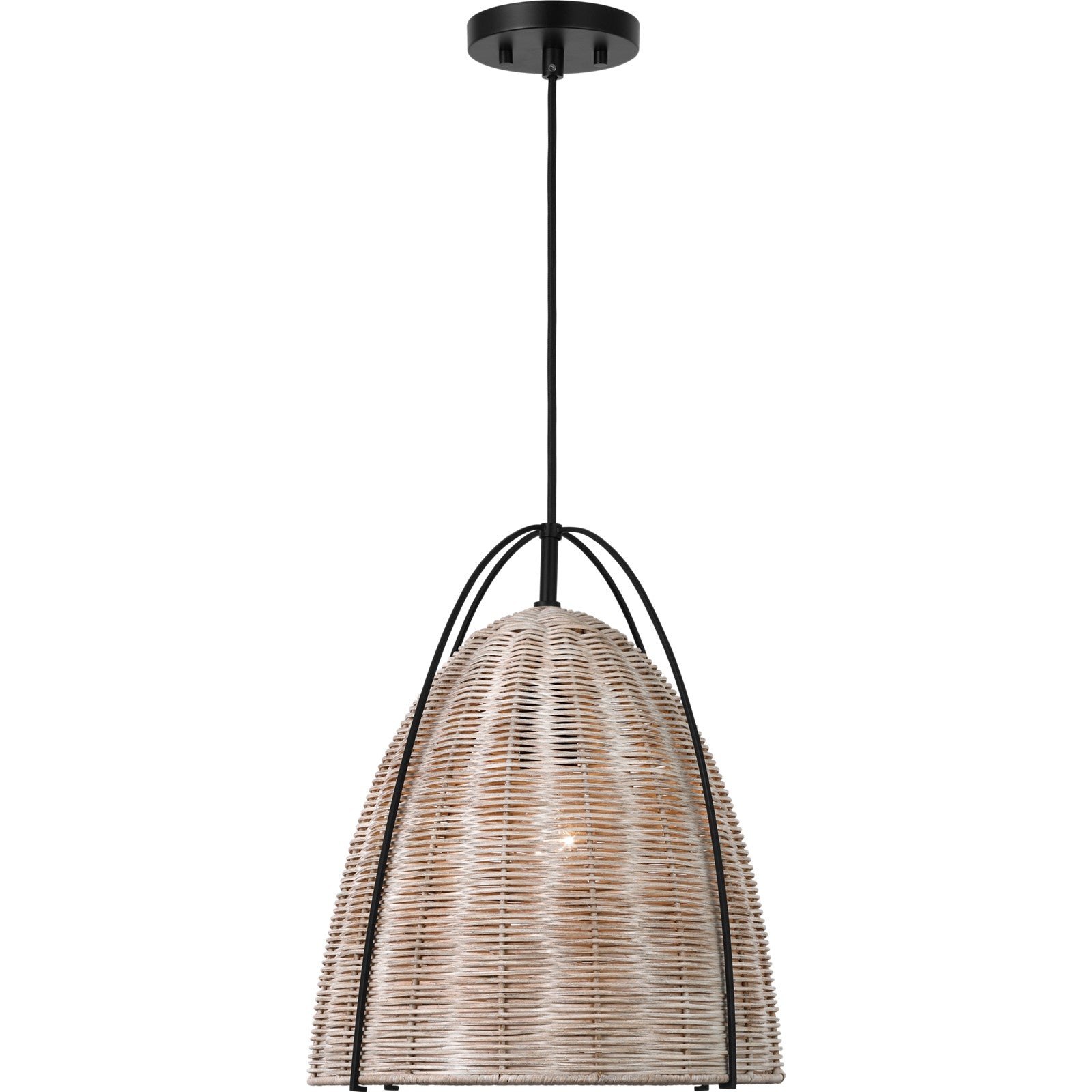 Norman Medium Pendant in Satin Brass and Blonde Rattan - Visual Comfort Ceiling Lights