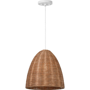 Norman Medium Pendant in Satin Brass and Blonde Rattan - Visual Comfort Ceiling Lights
