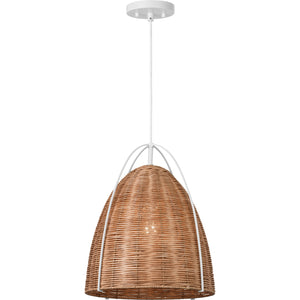 Norman Medium Pendant in Satin Brass and Blonde Rattan - Visual Comfort Ceiling Lights