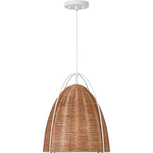 Norman Medium Pendant in Satin Brass and Blonde Rattan - Visual Comfort Ceiling Lights