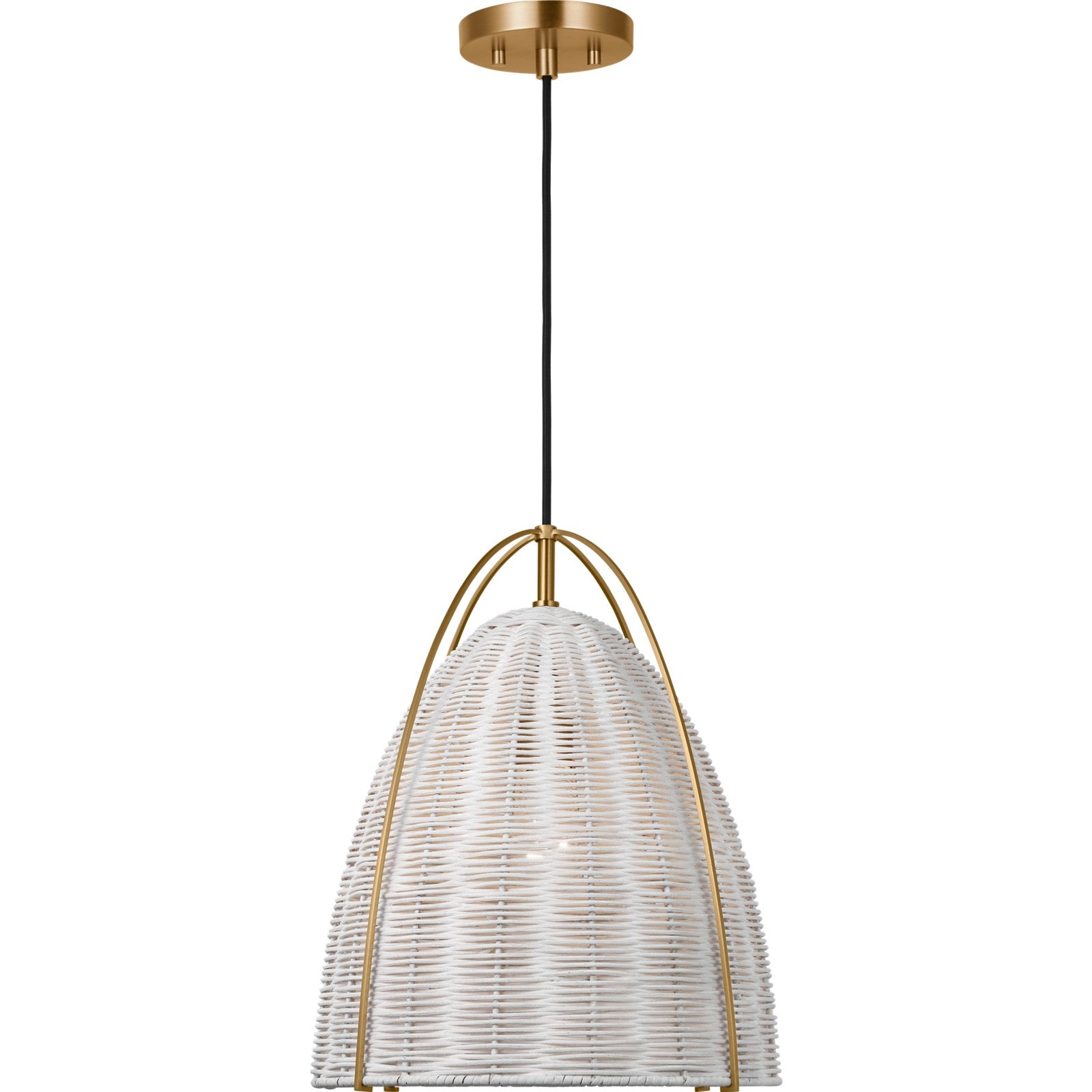 Norman Medium Pendant in Satin Brass and Blonde Rattan - Visual Comfort Ceiling Lights