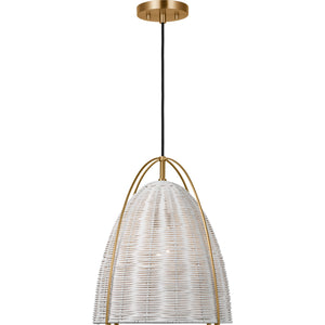Norman Medium Pendant in Satin Brass and Blonde Rattan - Visual Comfort Ceiling Lights