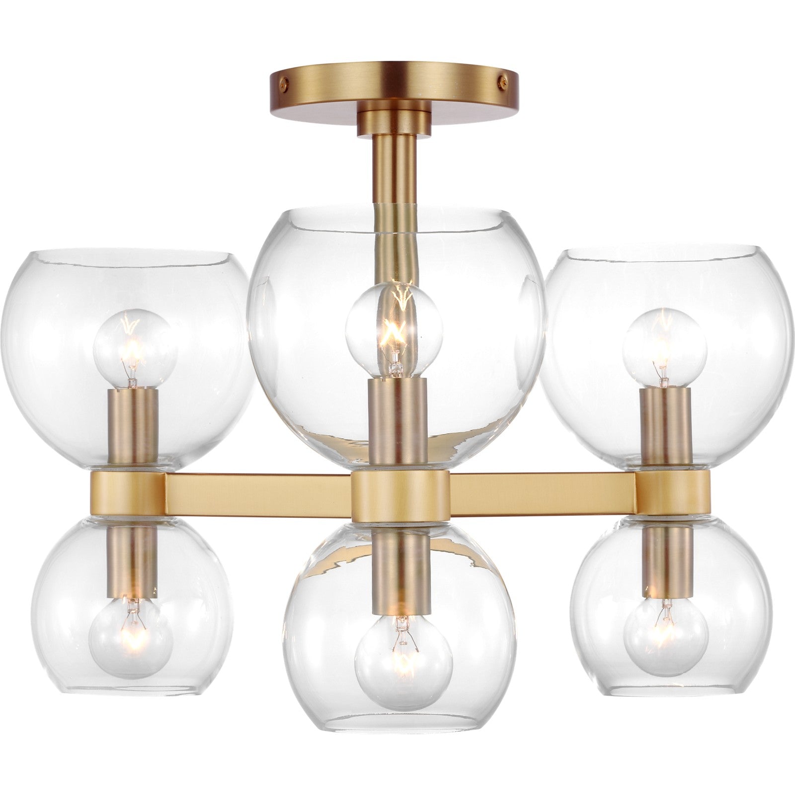 Londyn Semi Flush Mount Burnished Brass with Clear Glass - Visual Comfort Ceiling Lights