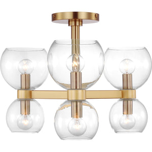 Londyn Semi Flush Mount Burnished Brass with Clear Glass - Visual Comfort Ceiling Lights