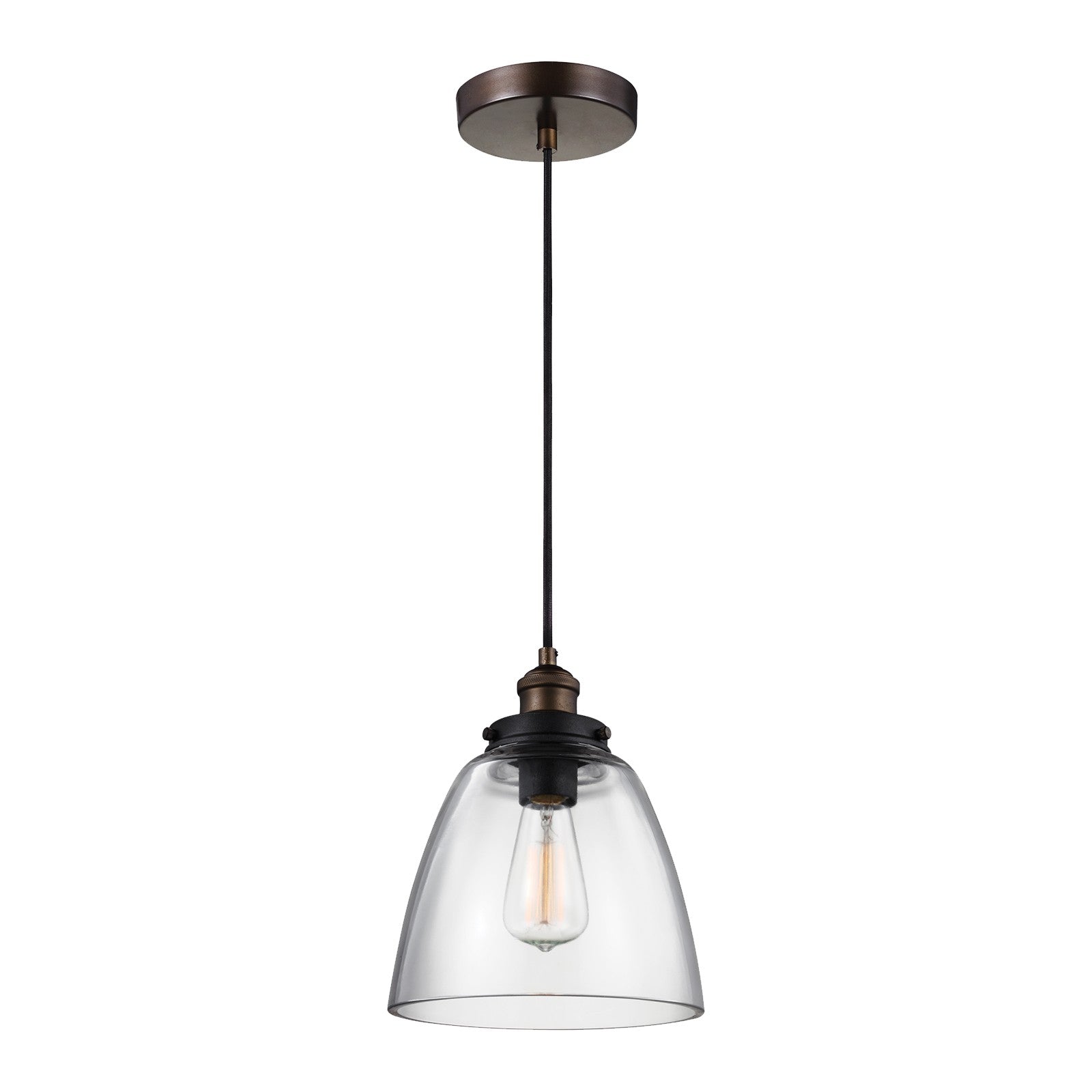 Baskin Dome Pendant in Painted Aged Brass / Dark Weathered Zinc - Visual Comfort Ceiling Lights