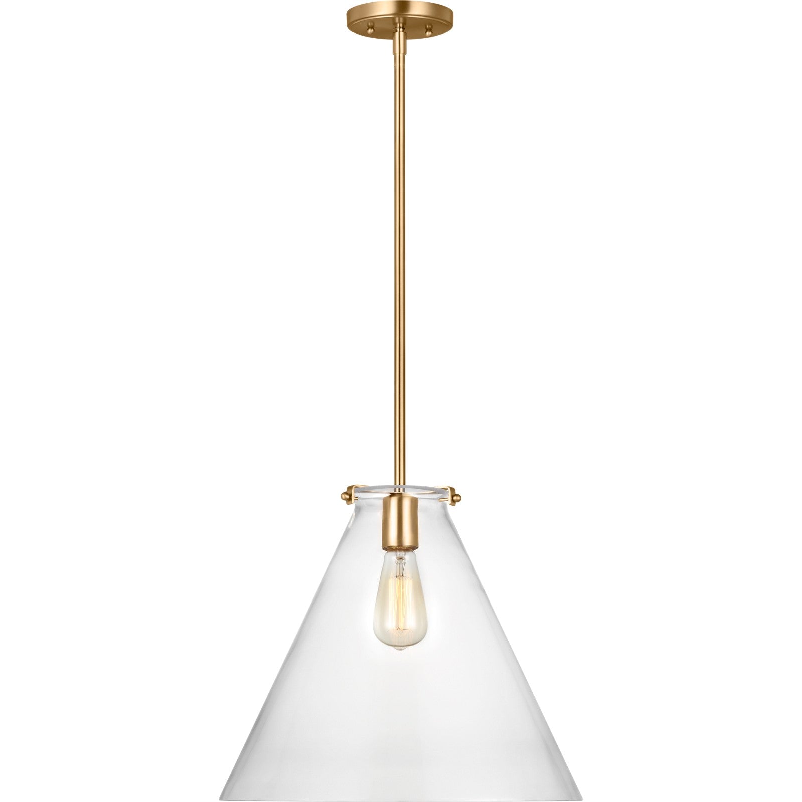 Kate One Light Cone Pendant Satin Brass - Visual Comfort Ceiling Lights