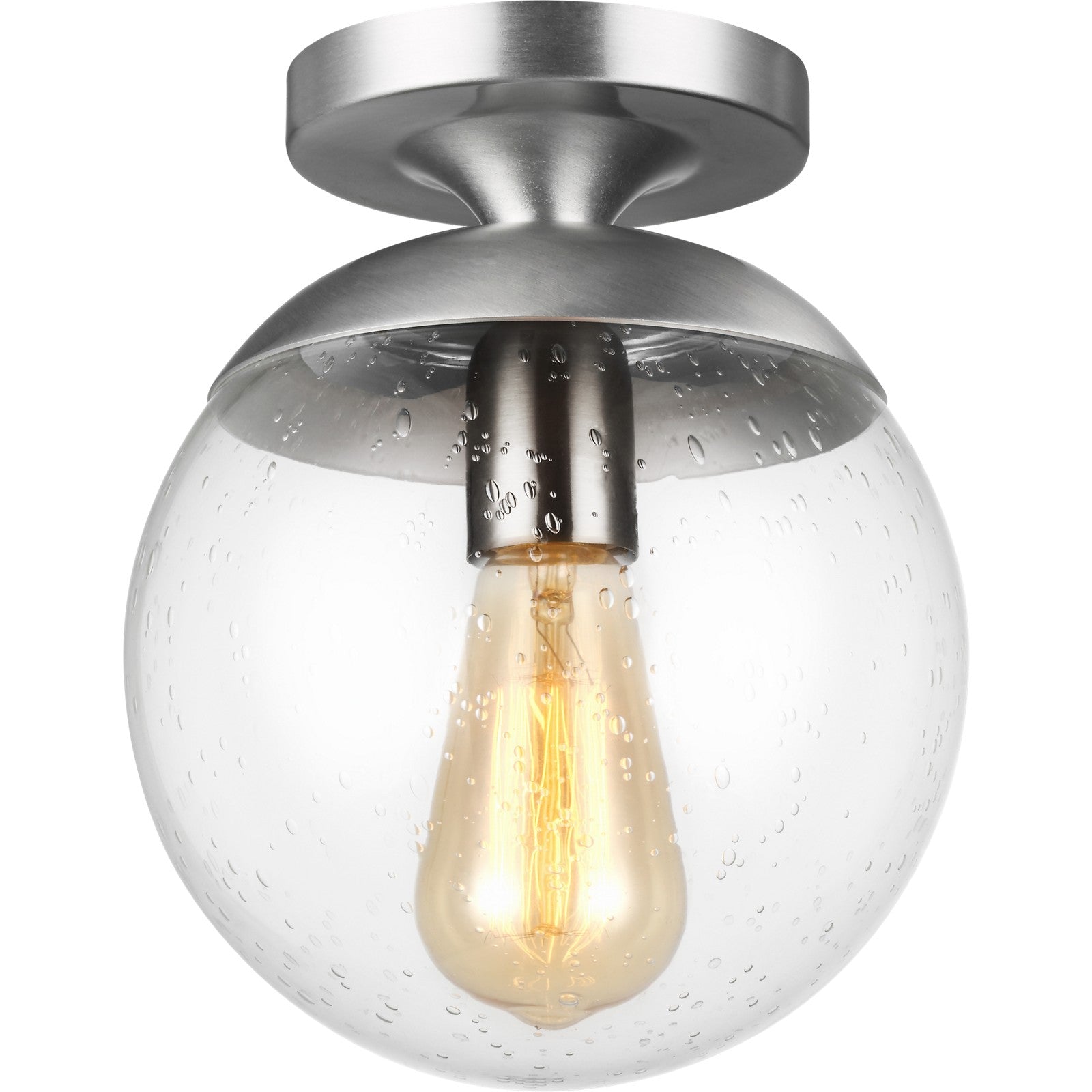 Leo Hanging Globe Flush Mount in Satin Aluminum with Smooth White Glass - Visual Comfort Ceiling Lights