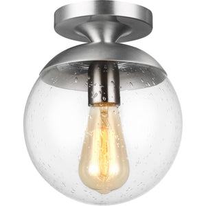 Leo Hanging Globe Flush Mount in Satin Aluminum with Smooth White Glass - Visual Comfort Ceiling Lights
