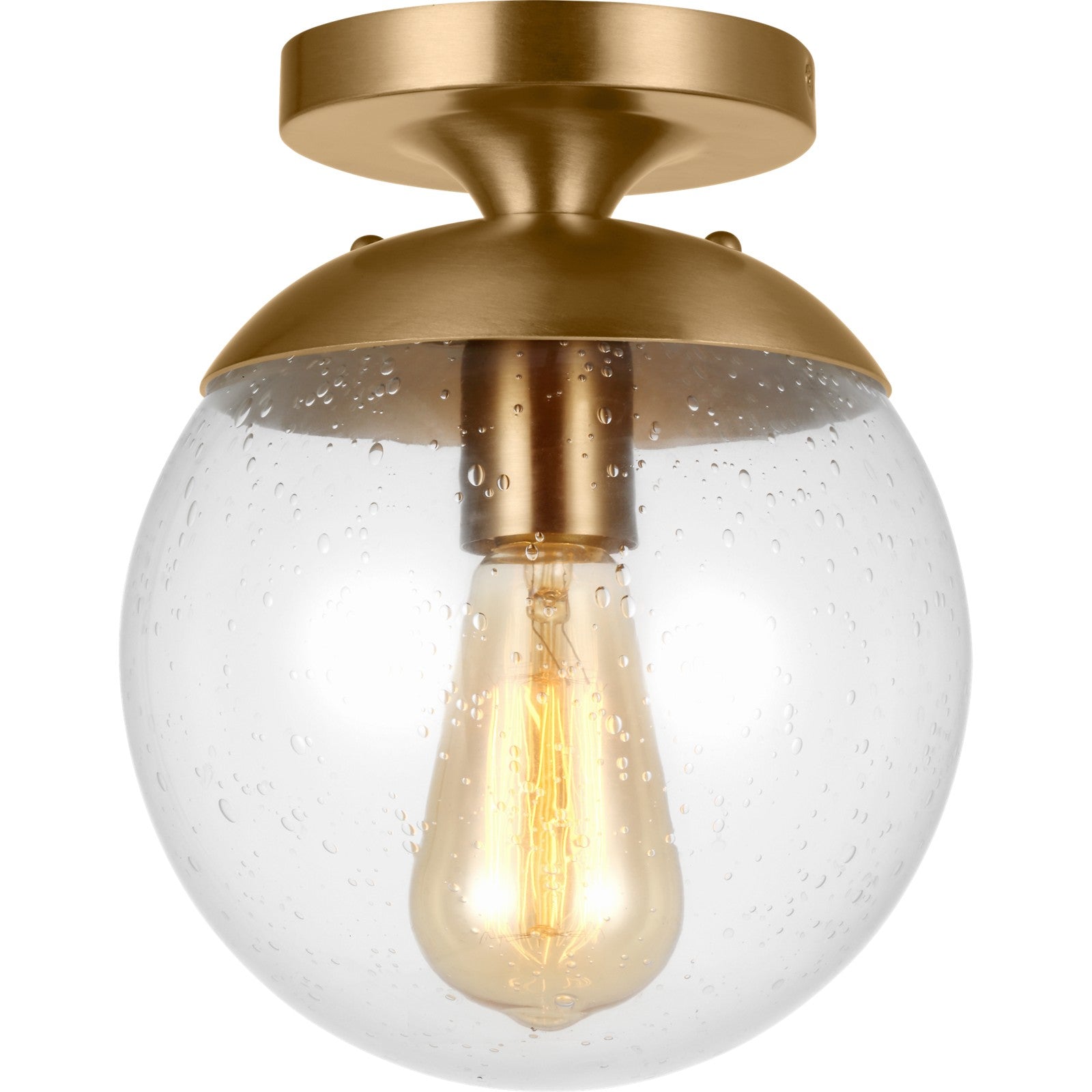 Leo Hanging Globe Flush Mount in Satin Aluminum with Smooth White Glass - Visual Comfort Ceiling Lights