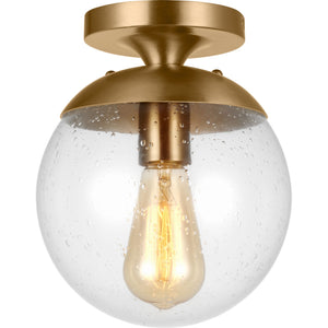 Leo Hanging Globe Flush Mount in Satin Aluminum with Smooth White Glass - Visual Comfort Ceiling Lights
