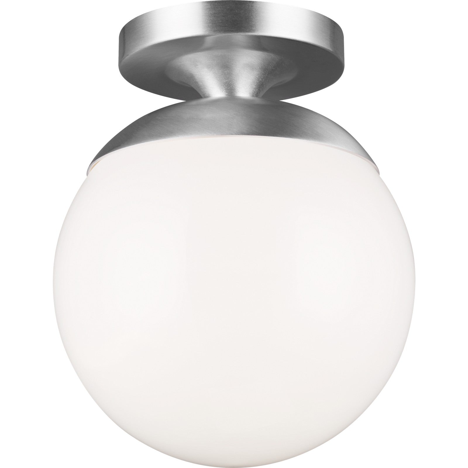 Leo Hanging Globe Flush Mount in Satin Aluminum with Smooth White Glass - Visual Comfort Ceiling Lights