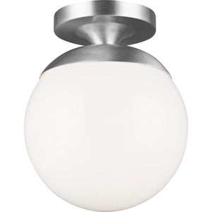 Leo Hanging Globe Flush Mount in Satin Aluminum with Smooth White Glass - Visual Comfort Ceiling Lights