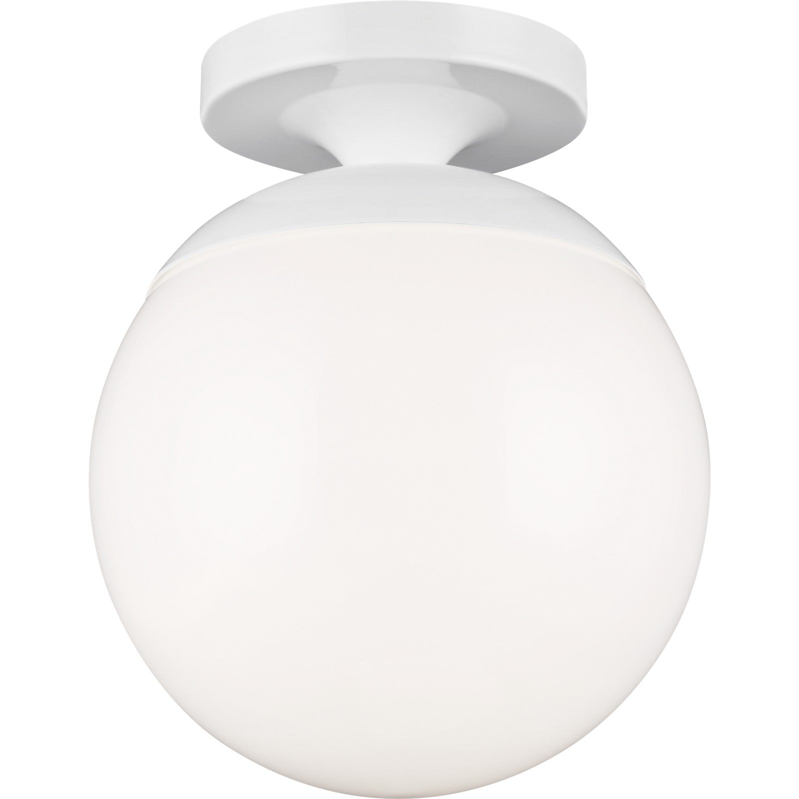 Leo Hanging Globe Flush Mount in Satin Aluminum with Smooth White Glass - Visual Comfort Ceiling Lights