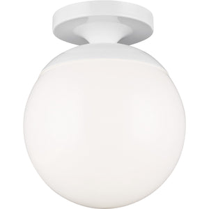 Leo Hanging Globe Flush Mount in Satin Aluminum with Smooth White Glass - Visual Comfort Ceiling Lights