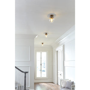 Leo Hanging Globe Flush Mount in Satin Aluminum with Smooth White Glass - Visual Comfort Ceiling Lights