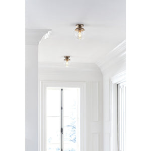 Leo Hanging Globe Flush Mount in Satin Aluminum with Smooth White Glass - Visual Comfort Ceiling Lights