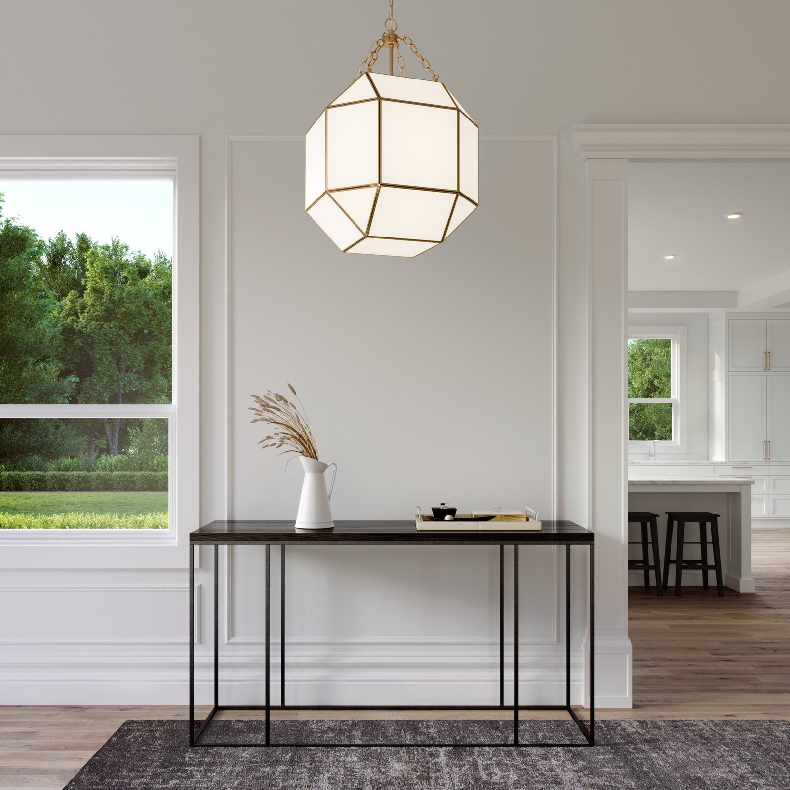 Morrison Medium Lantern in Satin Brass with Smooth White Glass - Visual Comfort Ceiling Lights