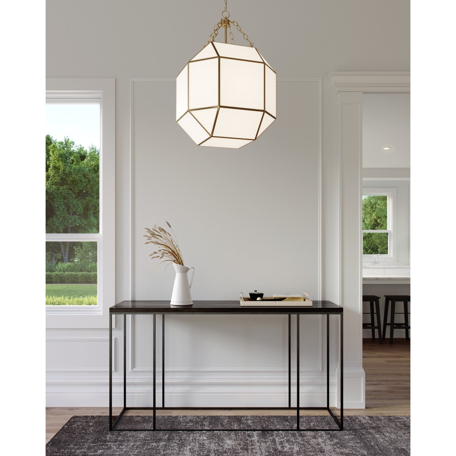 Morrison Medium Lantern in Satin Brass with Smooth White Glass - Visual Comfort Ceiling Lights