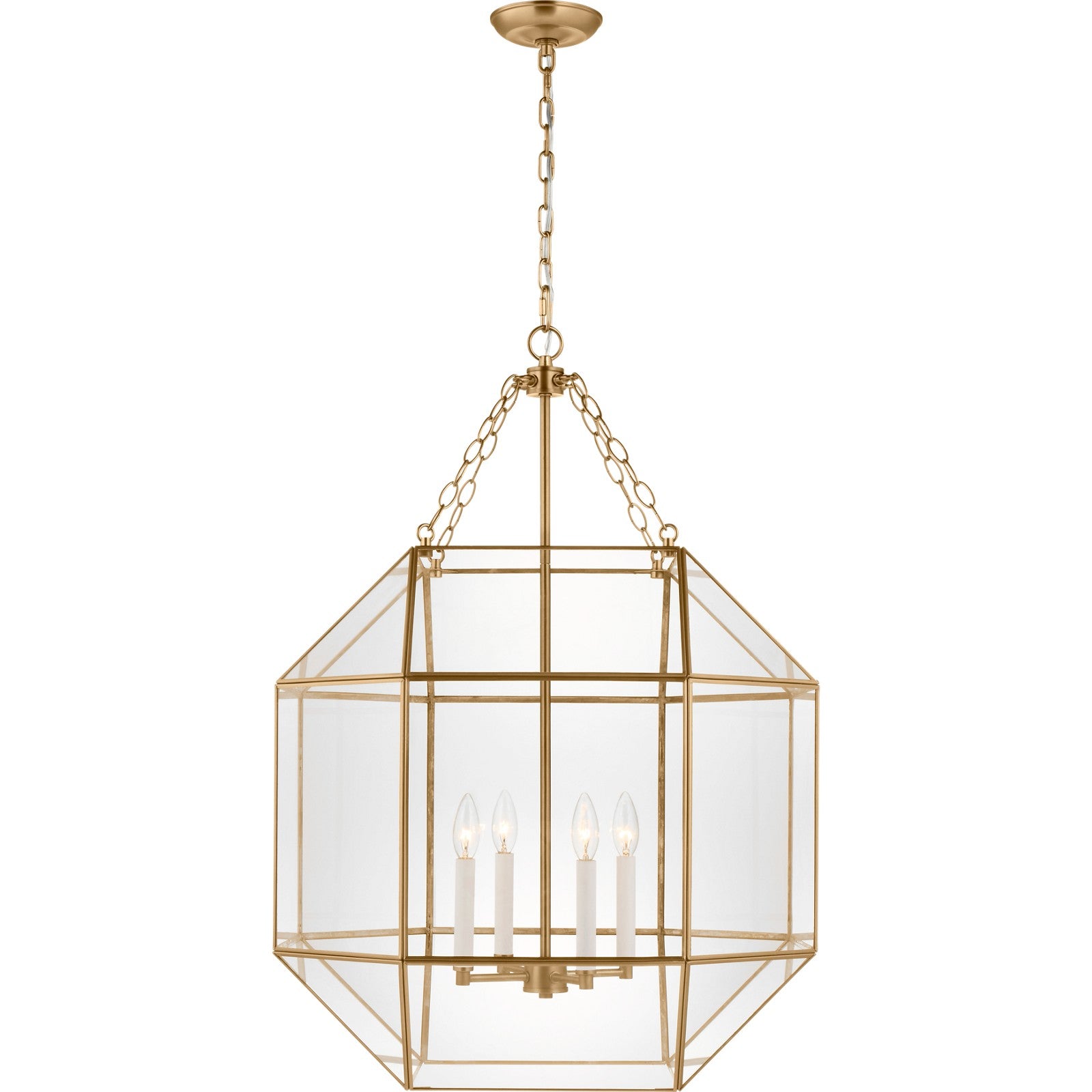 Morrison Large Lantern in Satin Brass and Clear Glass - Visual Comfort Ceiling Lights