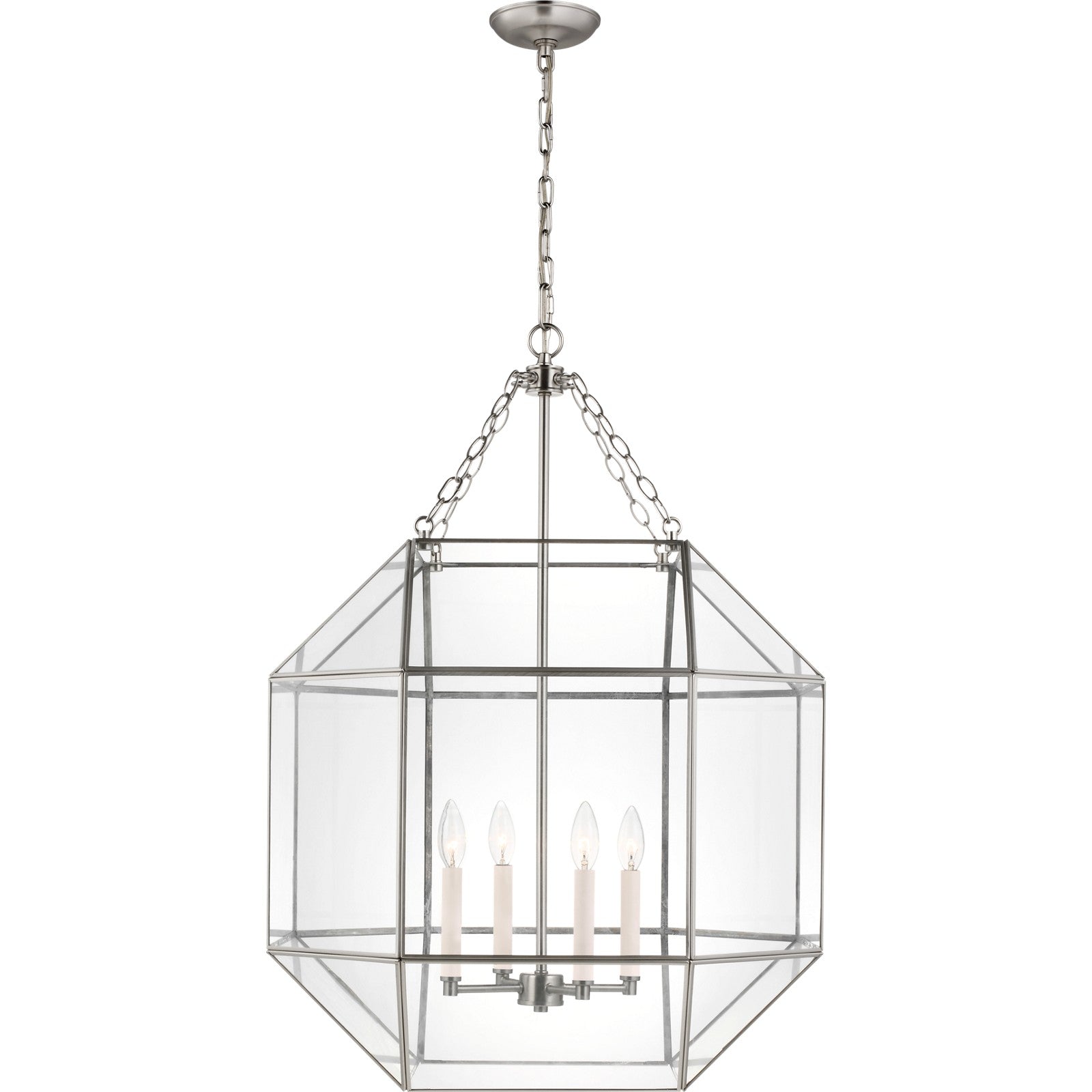 Morrison Large Lantern in Satin Brass and Clear Glass - Visual Comfort Ceiling Lights