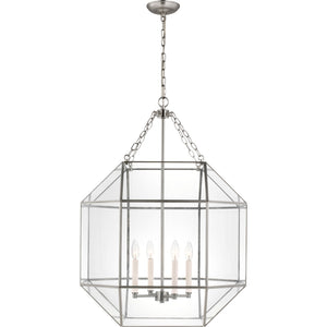 Morrison Large Lantern in Satin Brass and Clear Glass - Visual Comfort Ceiling Lights