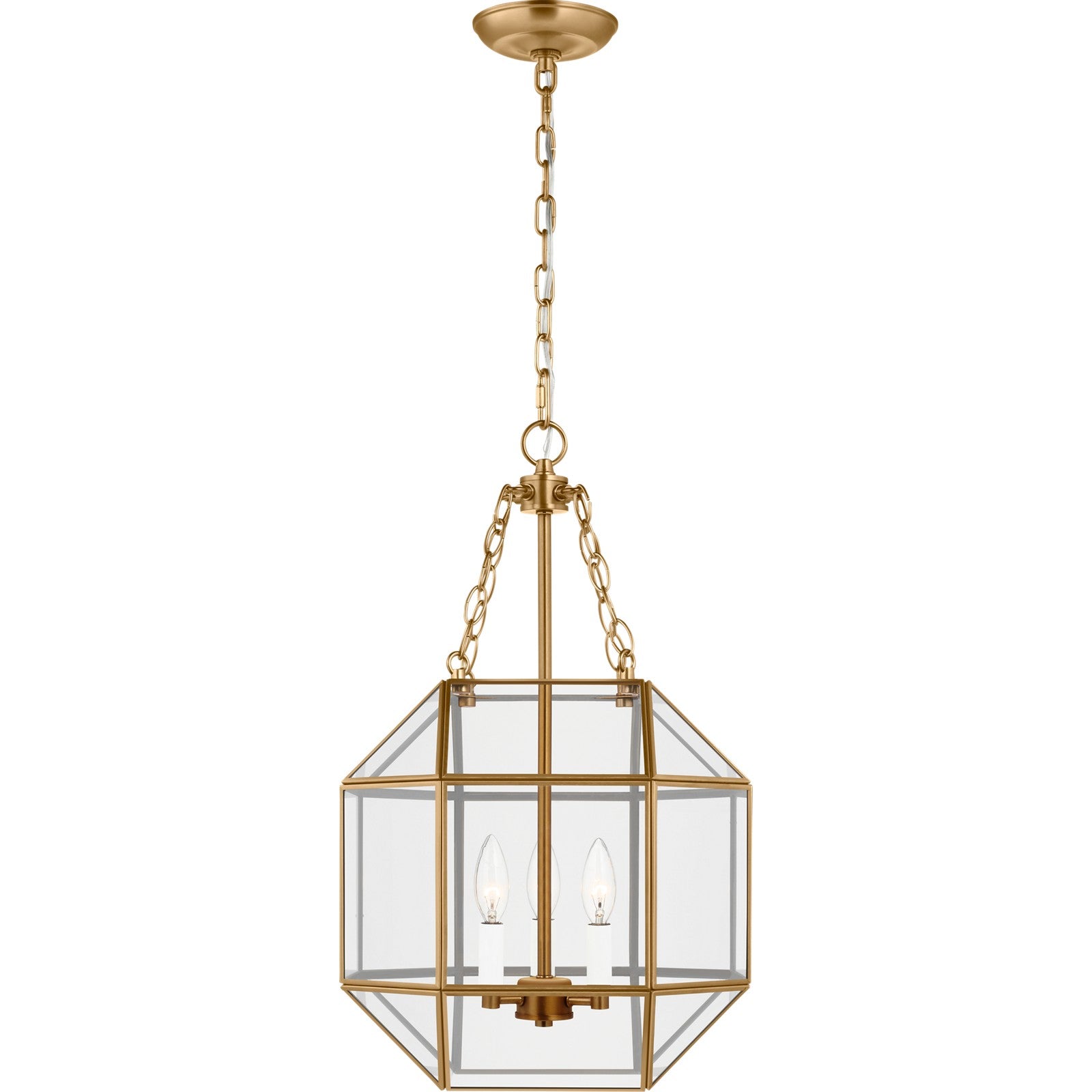 Morrison Small Lantern in Satin Brass with Clear Glass - Visual Comfort Ceiling Lights
