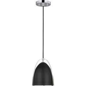 Norman Mini Pendant in Chrome with Midnight Black Steel Shade - Visual Comfort Ceiling Lights