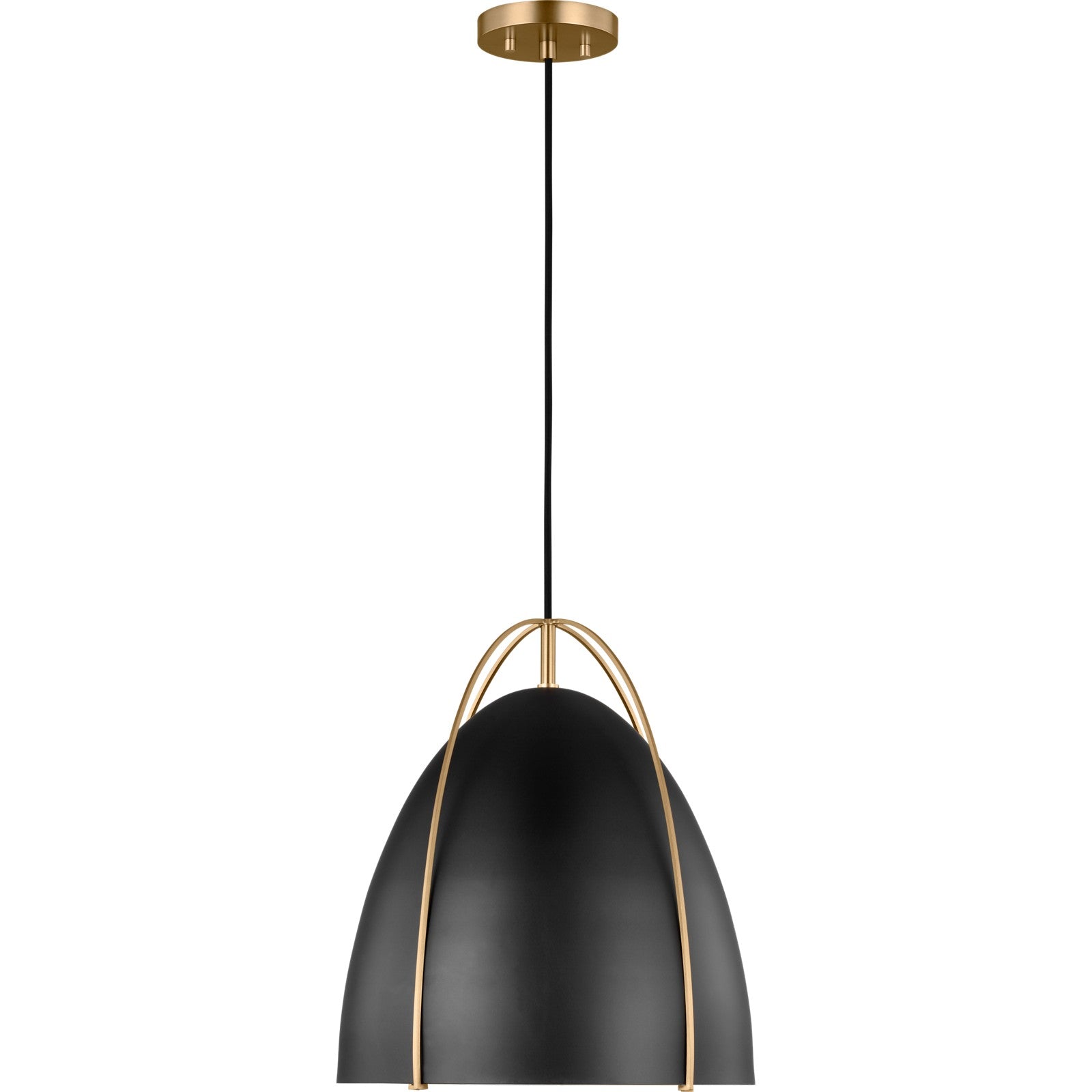 Norman Medium Pendant in Satin Brass with Midnight Black Steel Shade - Visual Comfort Ceiling Lights