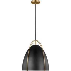 Norman Medium Pendant in Satin Brass with Midnight Black Steel Shade - Visual Comfort Ceiling Lights
