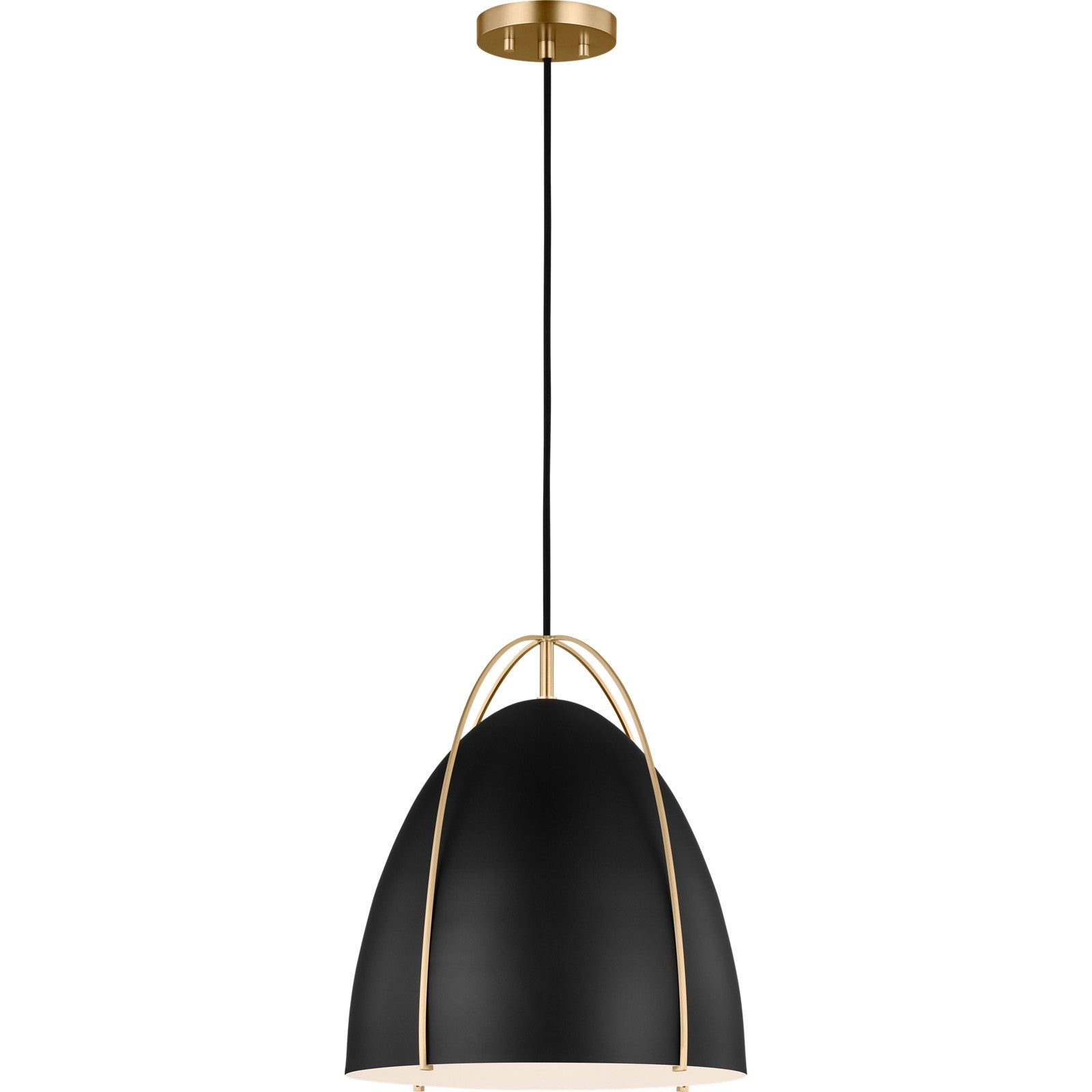 Norman Medium Pendant in Satin Brass with Midnight Black Steel Shade - Visual Comfort Ceiling Lights