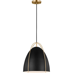 Norman Medium Pendant in Satin Brass with Midnight Black Steel Shade - Visual Comfort Ceiling Lights