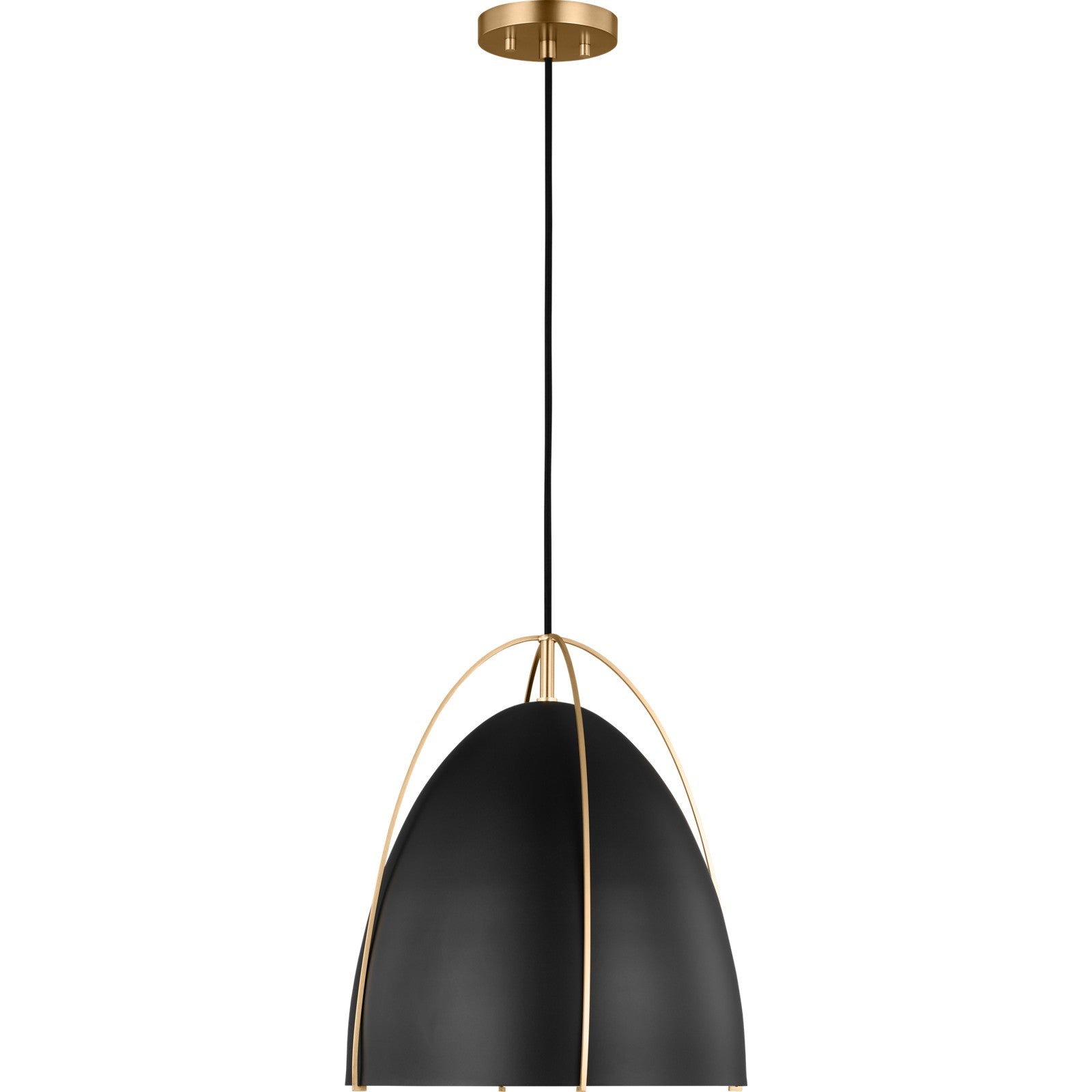 Norman Medium Pendant in Satin Brass with Midnight Black Steel Shade - Visual Comfort Ceiling Lights