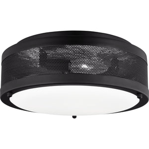 Vander Medium Flush Mount in Midnight Black with Etched Glass / White Inside - Visual Comfort Ceiling Lights