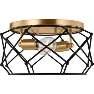 Zarra Two Light Flush Mount Satin Brass - Visual Comfort Ceiling Lights
