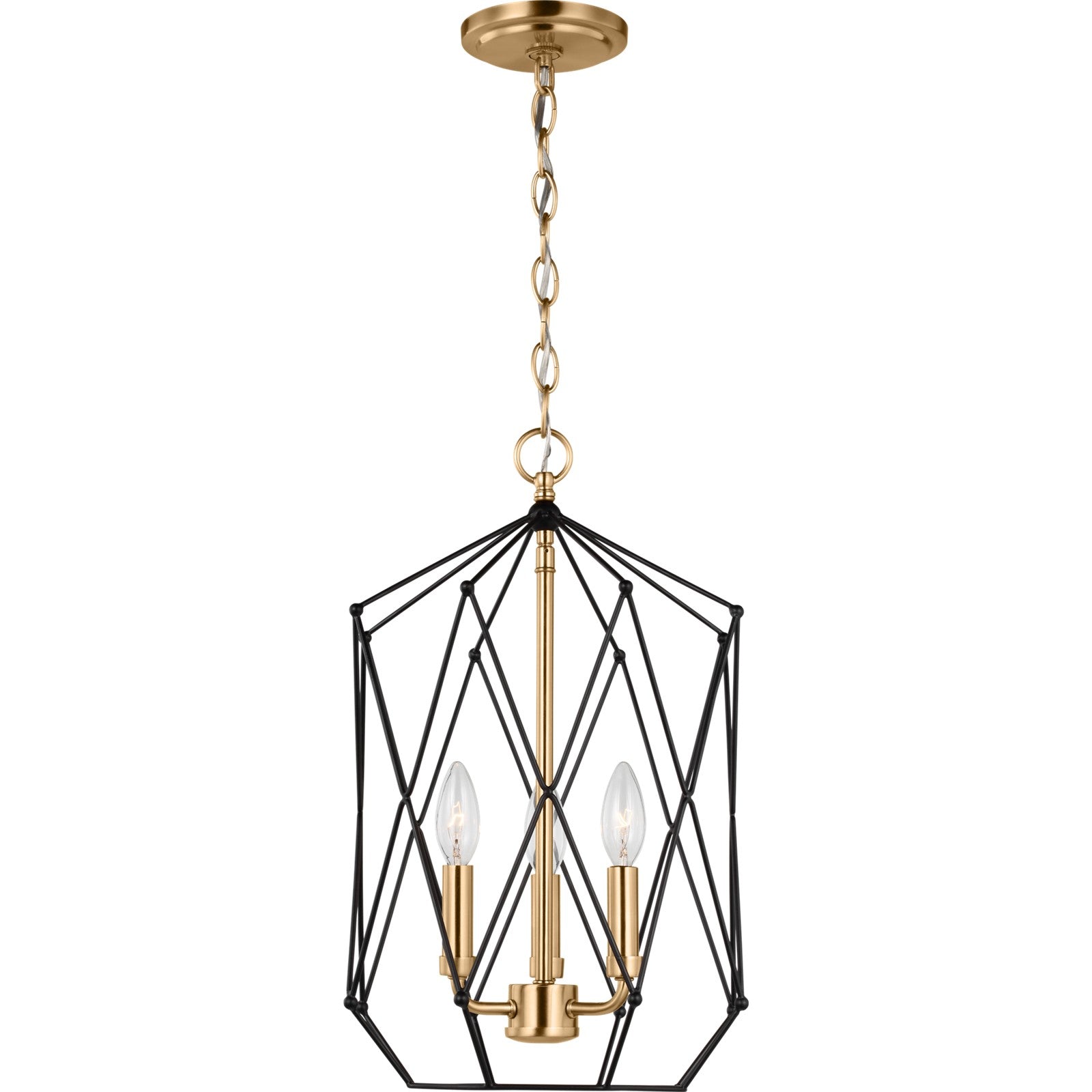 Zarra Medium Three Light Lantern Satin Brass - Visual Comfort Ceiling Lights