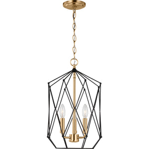 Zarra Medium Three Light Lantern Satin Brass - Visual Comfort Ceiling Lights