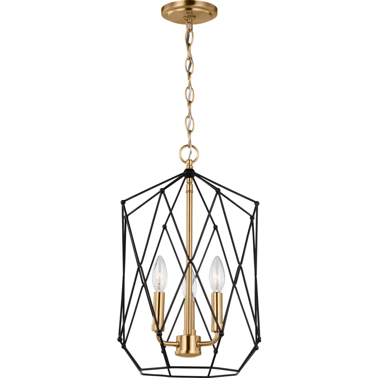 Zarra Medium Three Light Lantern Satin Brass - Visual Comfort Ceiling Lights