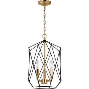 Zarra Medium Three Light Lantern Satin Brass - Visual Comfort Ceiling Lights