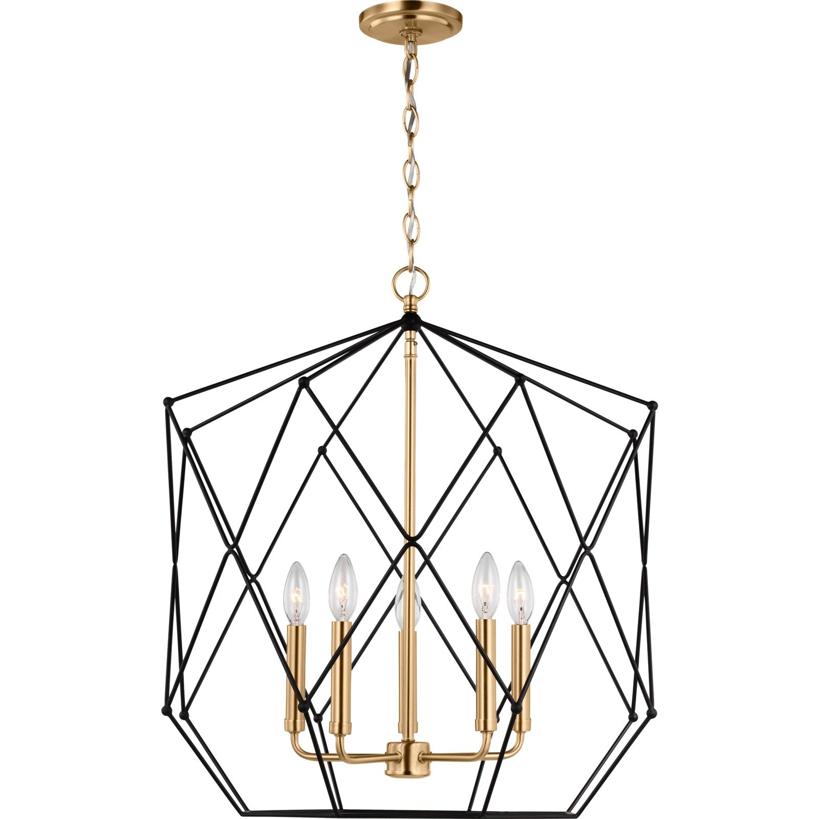 Zarra Large Five Light Lantern Satin Brass - Visual Comfort Ceiling Lights