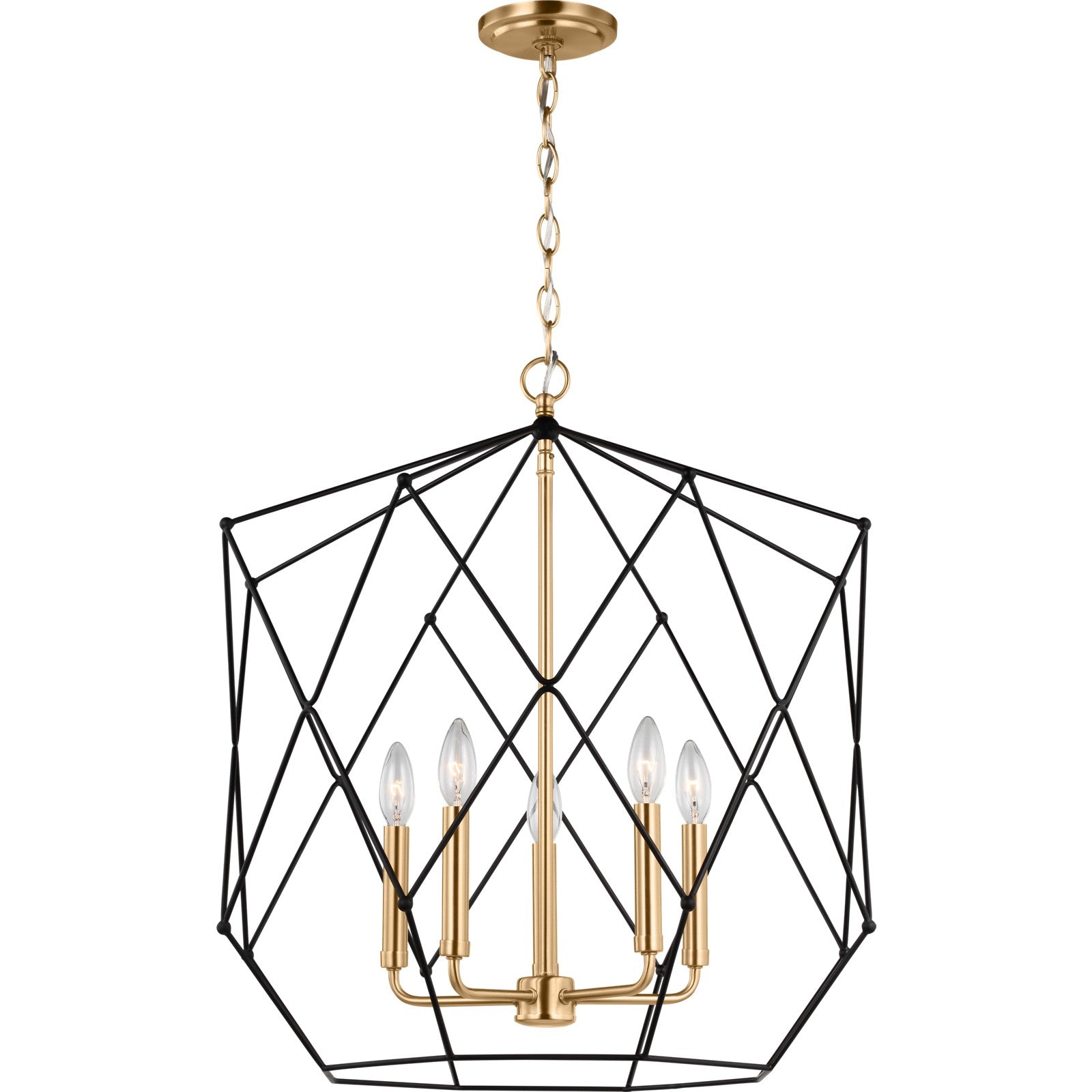 Zarra Large Five Light Lantern Satin Brass - Visual Comfort Ceiling Lights