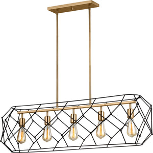 Zarra Five Light Linear Satin Brass - Visual Comfort Ceiling Lights