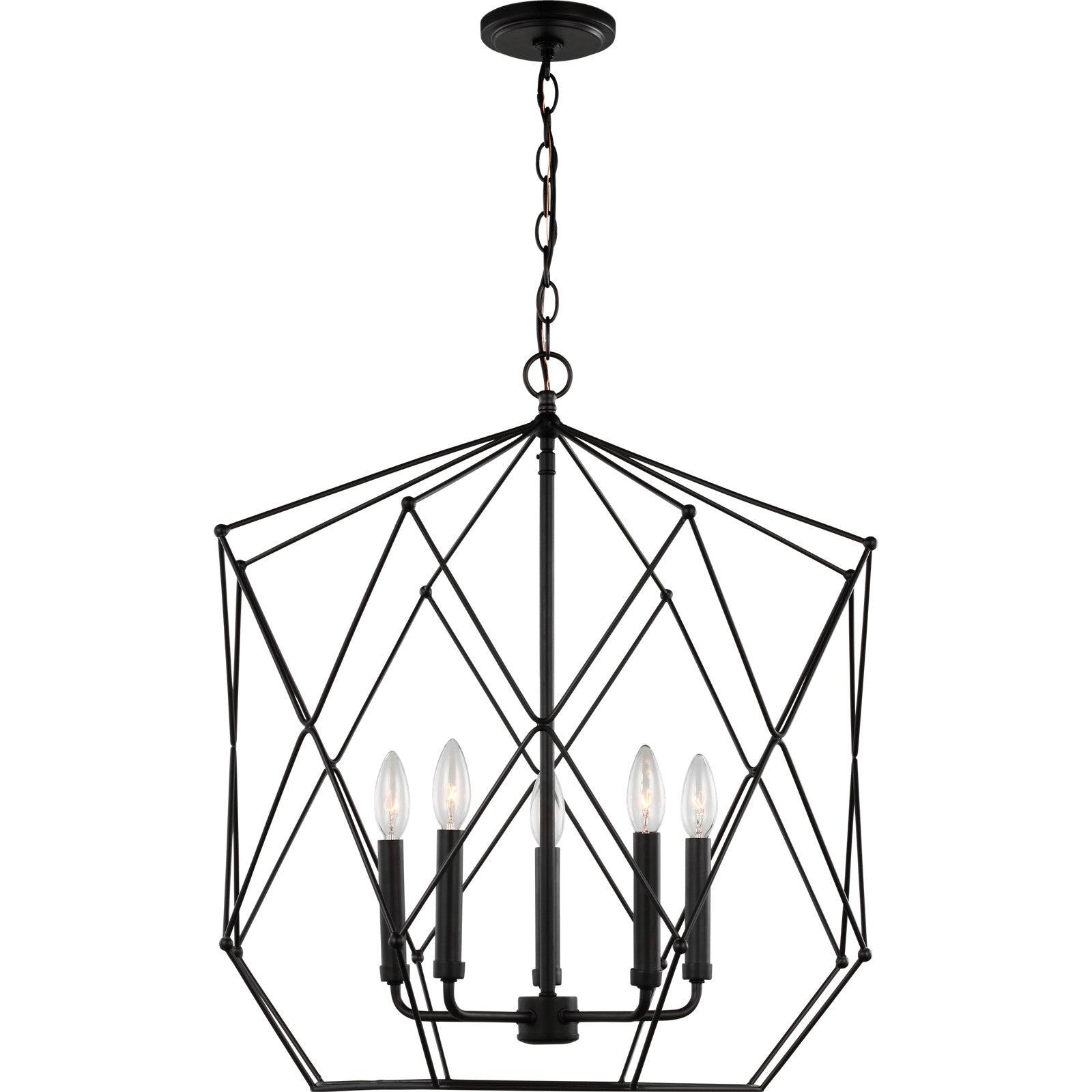 Zarra Large Five Light Lantern Satin Brass - Visual Comfort Ceiling Lights