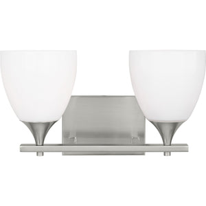 Toffino 2-Light Bath Sconce in Brushed Steel with Milk Glass - Visual Comfort Wall Lights