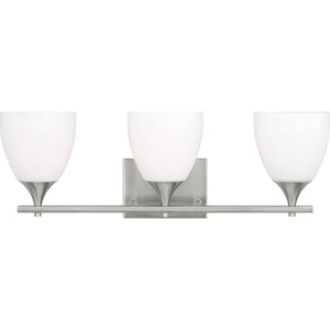 Toffino 3-Light Bath Sconce in Brushed Steel with Milk Glass - Visual Comfort Wall Lights