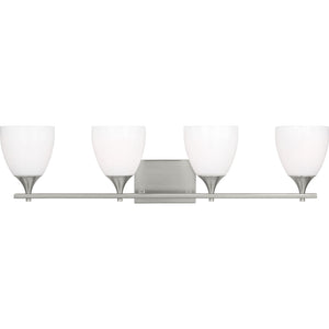 Toffino 4-Light Bath Sconce in Brushed Steel with Milk Glass - Visual Comfort Wall Lights