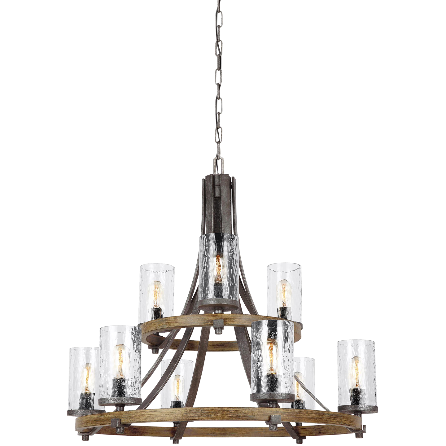 Angelo Two-Tier Chandelier Distressed Weathered Oak / Slate Grey Metal - Visual Comfort Ceiling Lights