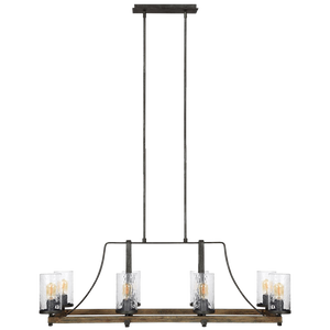 Angelo Linear Chandelier Distressed Weathered Oak / Slate Grey Metal - Visual Comfort Ceiling Lights